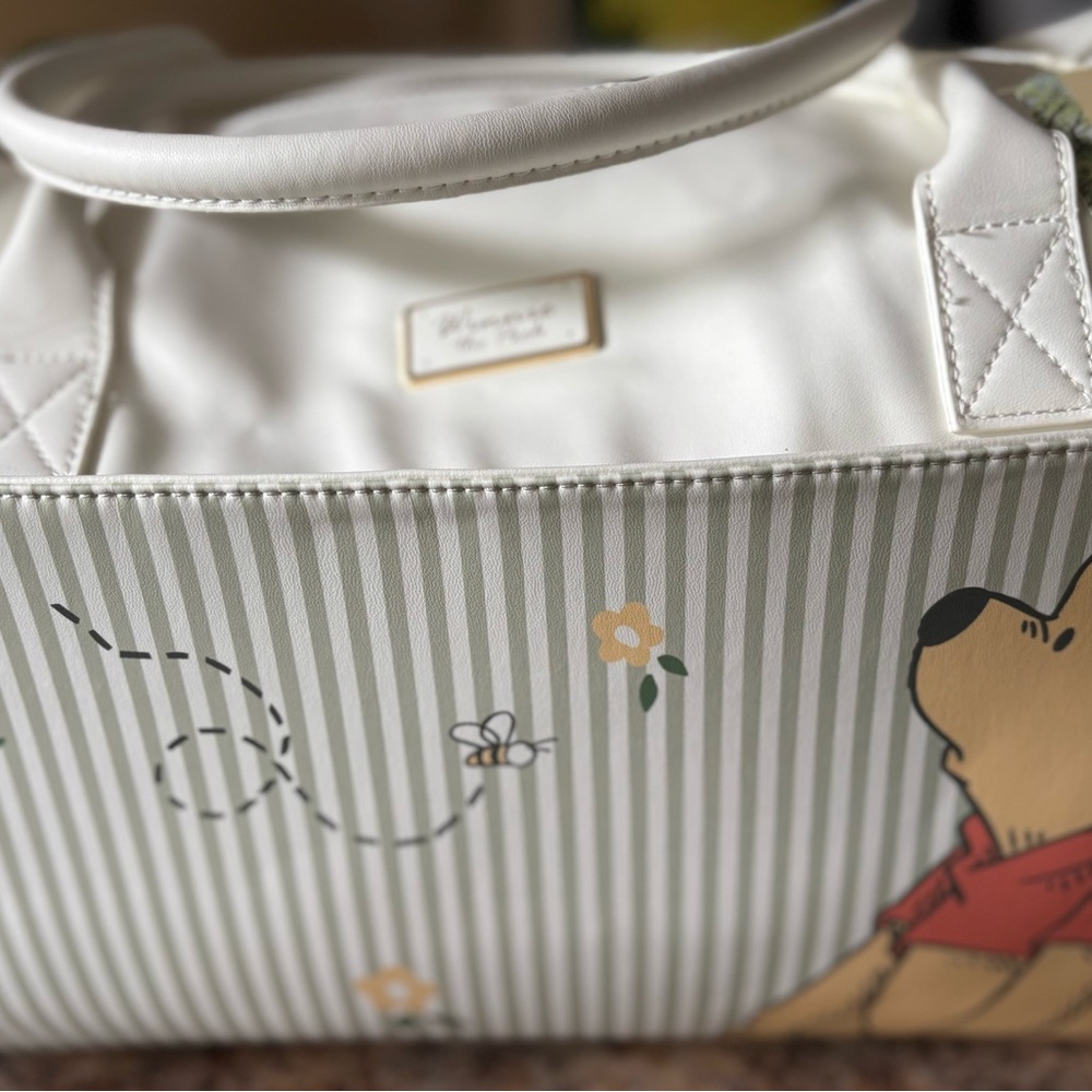 Disney White and Green Striped Baby Bag